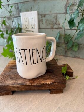 Rae Dunn White Mug with Black 'PATIENCE' Lettering